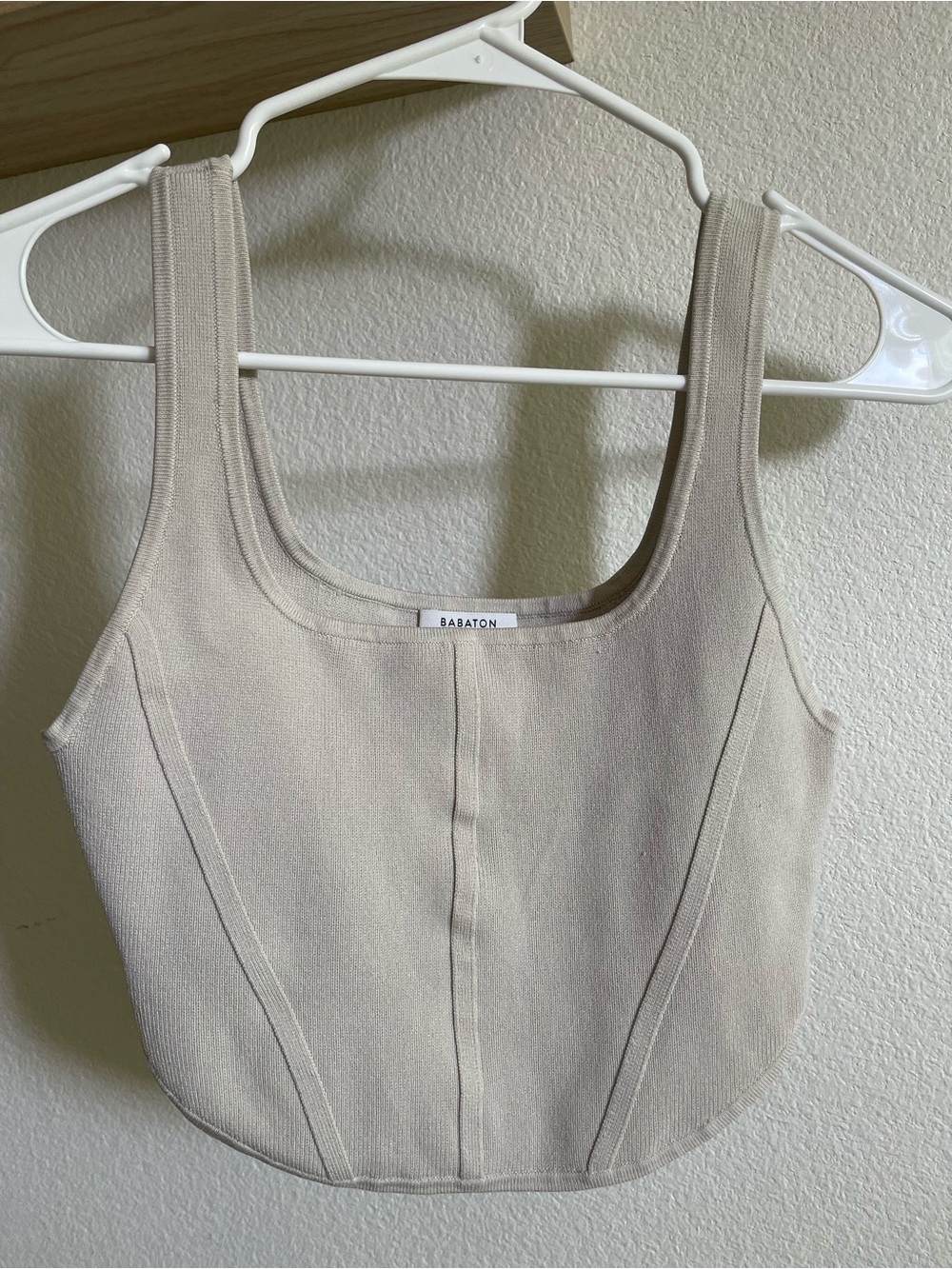 Babaton Neutral Scoop Neck Crop Tank in Beige